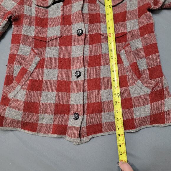 360 Cashmere Wool Cashmere Plaid Jacket Button Front Red Gray - Picture 3 of 10